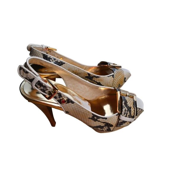 Michael Kors Women's Snake Print Peep Toe Slingback Heels-LT3104 - Picture 4 of 9